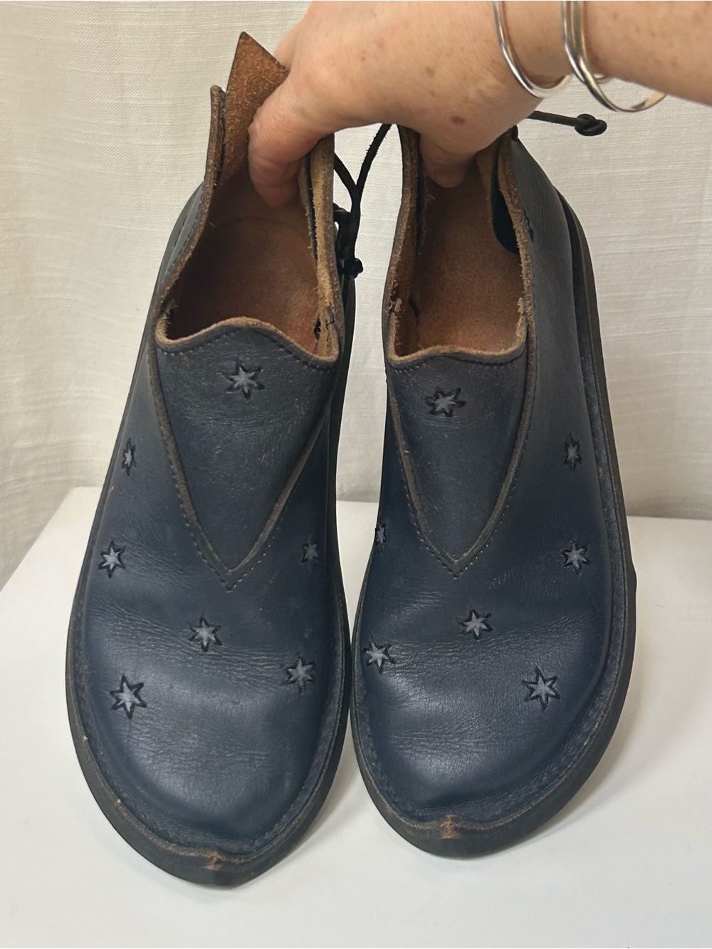 Vintage?‎ Persian Leather Handmade?  Booties W/ Star Detail and Lace Up Backs